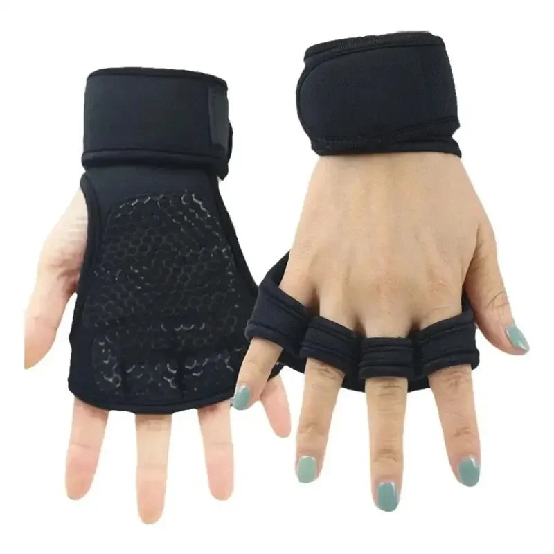 Gym fingerless gloves with wrist strap – weightlifting and fitness