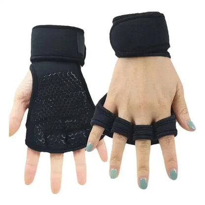 Gym fingerless gloves with wrist strap – weightlifting and fitness