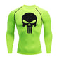 high-stretch skull compression long sleeve gym shirt, designed for muscle support, breathability, and quick-dry comfort during workouts.