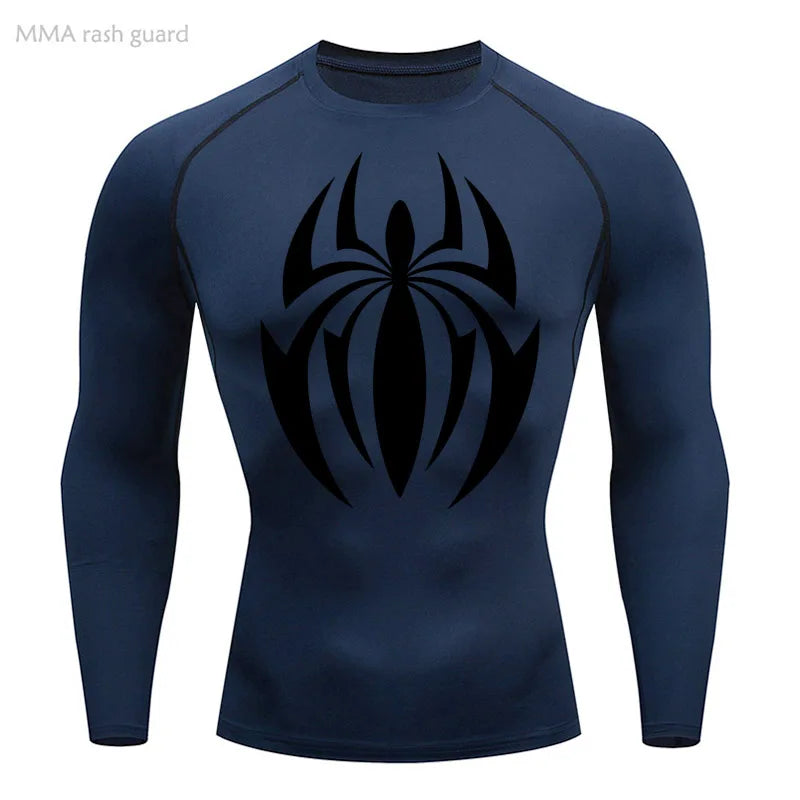 high-stretch skull compression long sleeve gym shirt, designed for muscle support, breathability, and quick-dry comfort during workouts.