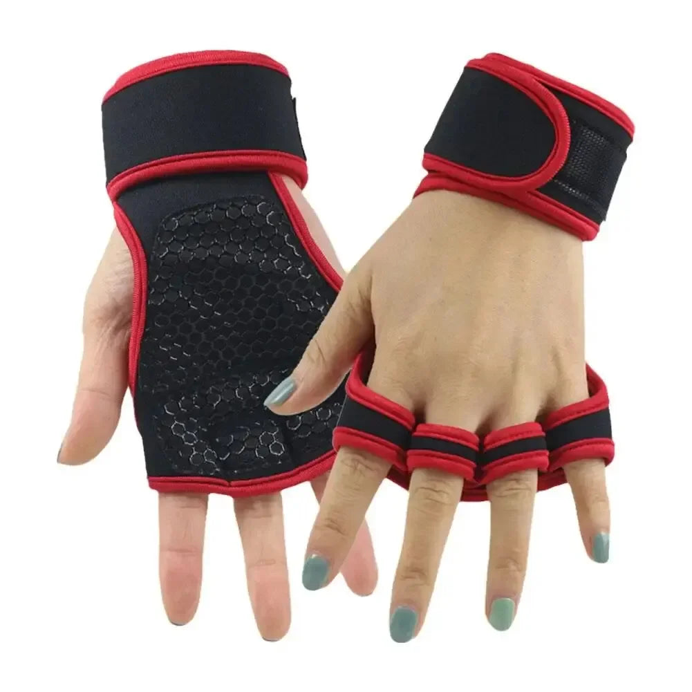 Gym fingerless gloves with wrist strap – weightlifting and fitness