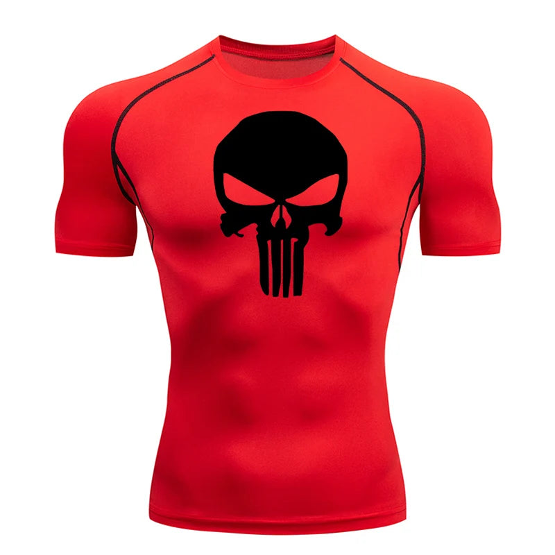 high-stretch skull compression long sleeve gym shirt, designed for muscle support, breathability, and quick-dry comfort during workouts.