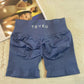 blue soft, breathable yoga shorts in a high-waisted fit—perfect for workouts, yoga, or relaxed summer days.