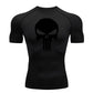 high-stretch skull compression long sleeve gym shirt, designed for muscle support, breathability, and quick-dry comfort during workouts.