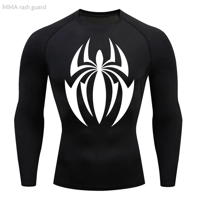 high-stretch skull compression long sleeve gym shirt, designed for muscle support, breathability, and quick-dry comfort during workouts.