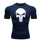 high-stretch skull compression long sleeve gym shirt, designed for muscle support, breathability, and quick-dry comfort during workouts.