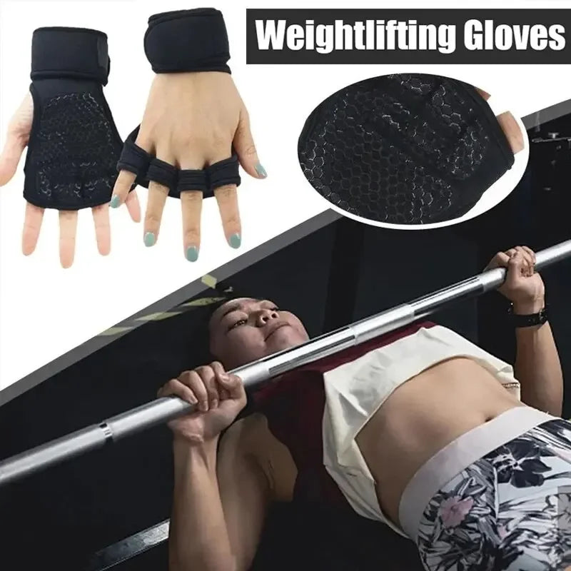 Gym fingerless gloves with wrist strap – weightlifting and fitness
