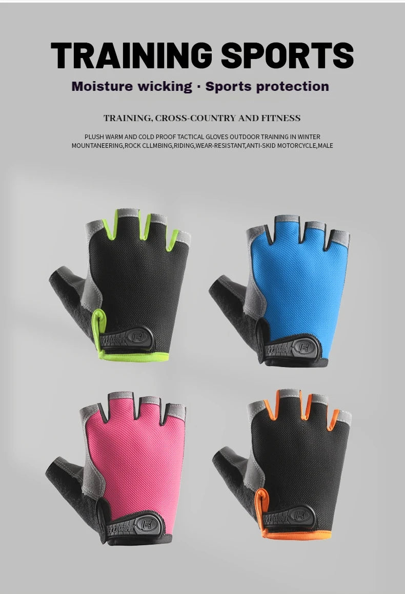 Breathable half-finger gym gloves with padded palm and anti-slip grip