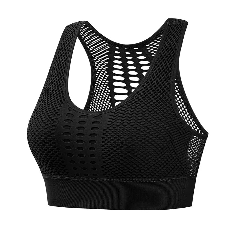 Black mesh breathable gym top for women, quick-dry activewear perfect for summer workouts and swimwear.