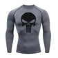 high-stretch skull compression long sleeve gym shirt, designed for muscle support, breathability, and quick-dry comfort during workouts.