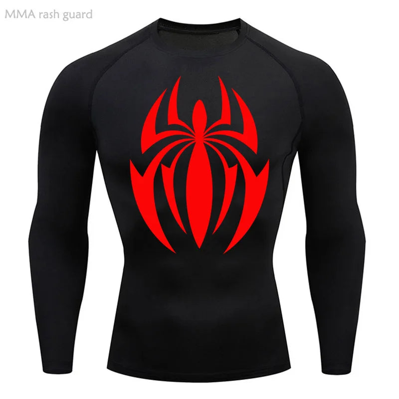 high-stretch skull compression long sleeve gym shirt, designed for muscle support, breathability, and quick-dry comfort during workouts.