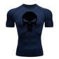 high-stretch skull compression long sleeve gym shirt, designed for muscle support, breathability, and quick-dry comfort during workouts.