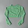 long-sleeve yoga crop top with a built-in bra —perfect for workouts, yoga sessions, or summer activewear.