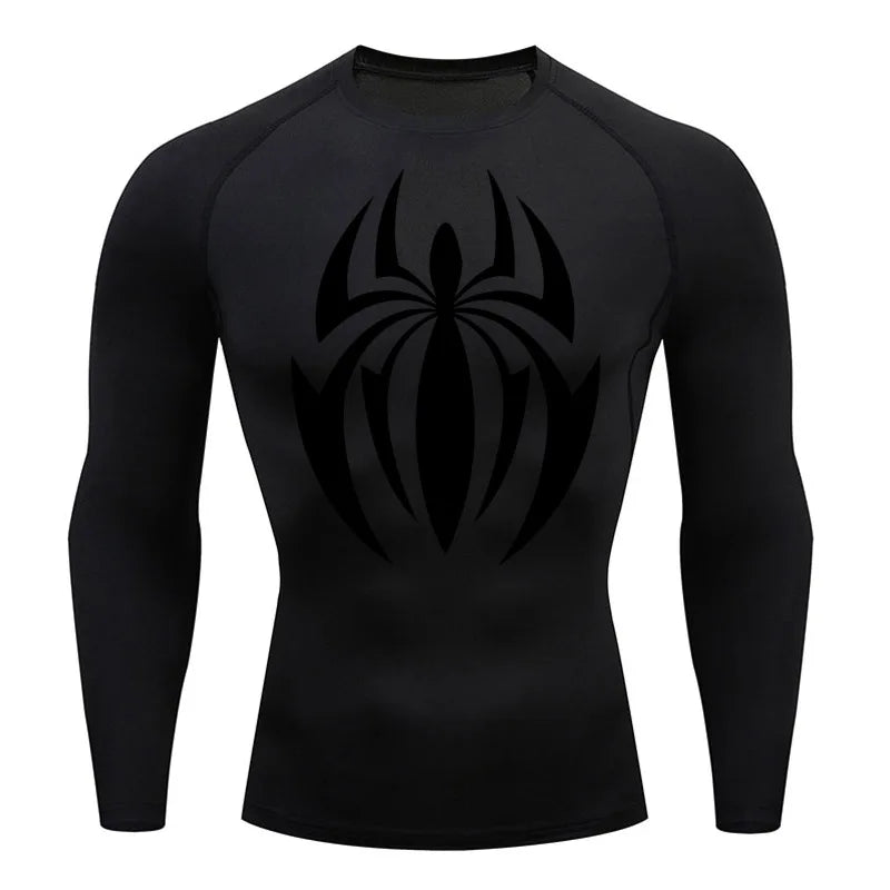 high-stretch skull compression long sleeve gym shirt, designed for muscle support, breathability, and quick-dry comfort during workouts.