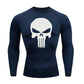 high-stretch skull compression long sleeve gym shirt, designed for muscle support, breathability, and quick-dry comfort during workouts.