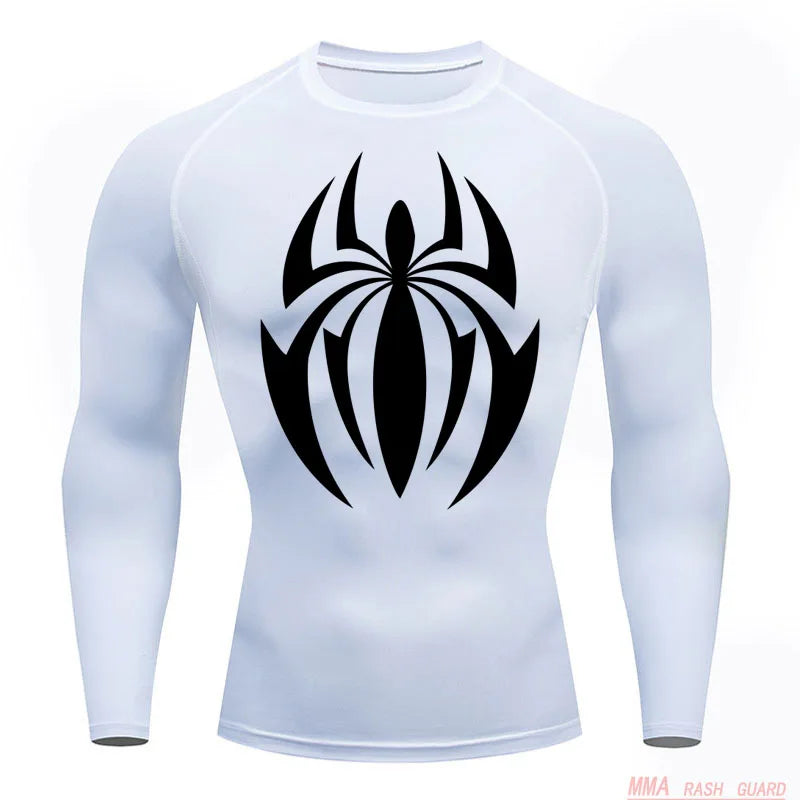 high-stretch skull compression long sleeve gym shirt, designed for muscle support, breathability, and quick-dry comfort during workouts.