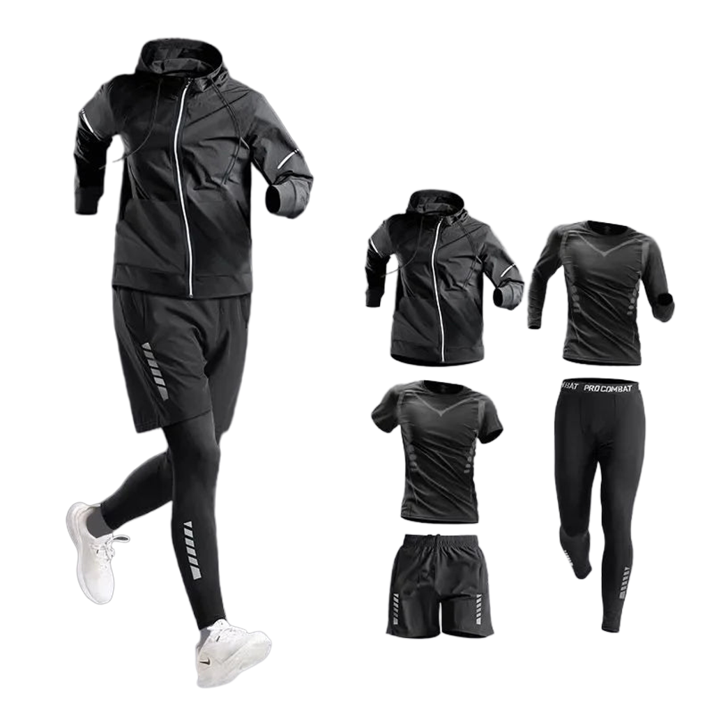 Heren Sportkledingset/Pak - Trainingspak voor Hardlopen, Fietsen, Fitness & Wandelen, sportkleding heren, joggen, boksen, 5-delig
