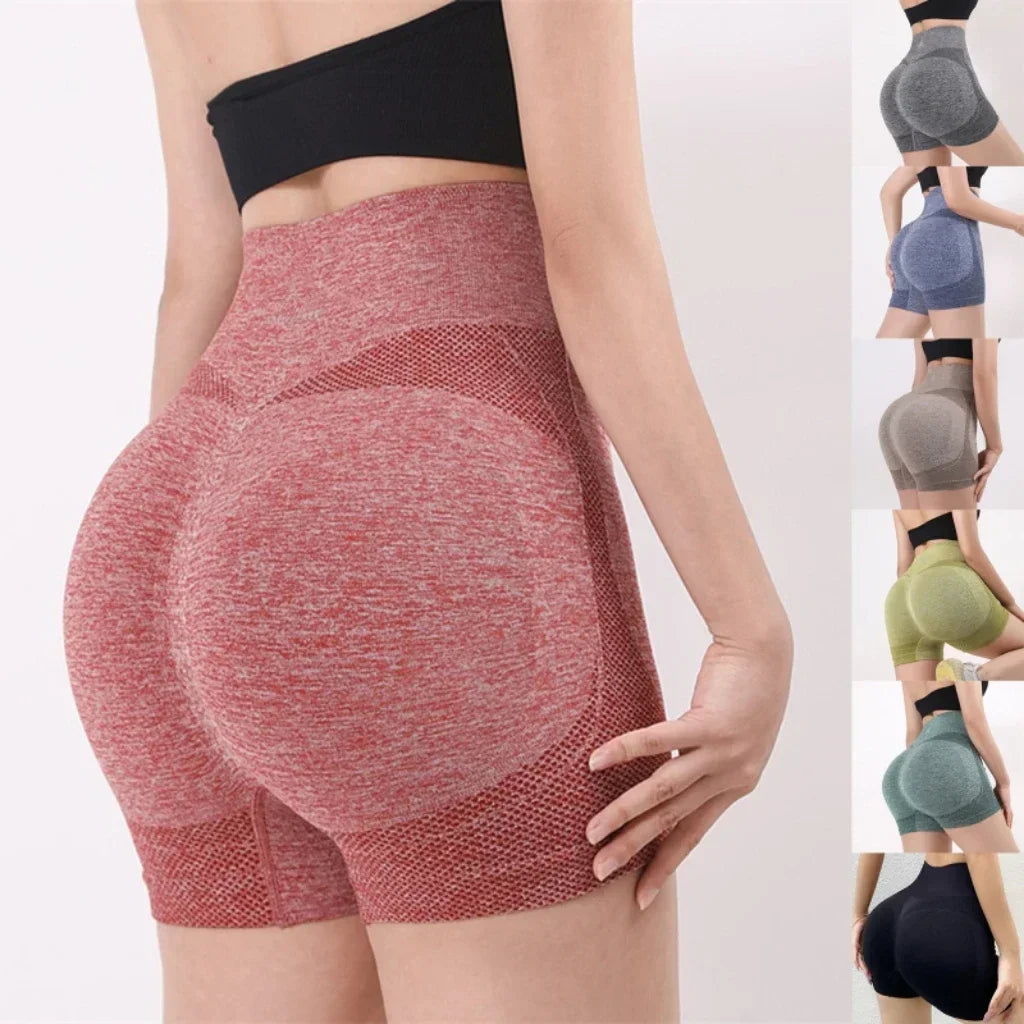 Woman wearing high waist workout shorts during a summer workout